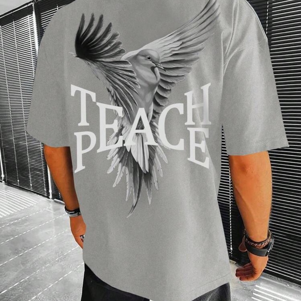 Short Sleeve Gray Tee with Bold Bird Graphic